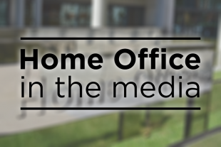 A picture of the Home Office sign with a caption that reads 'Home Office in the media'