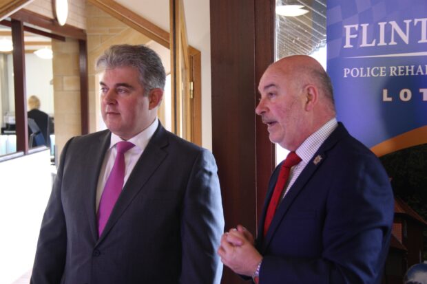 Policing Minister Brandon Lewis and Tom McAuslin 